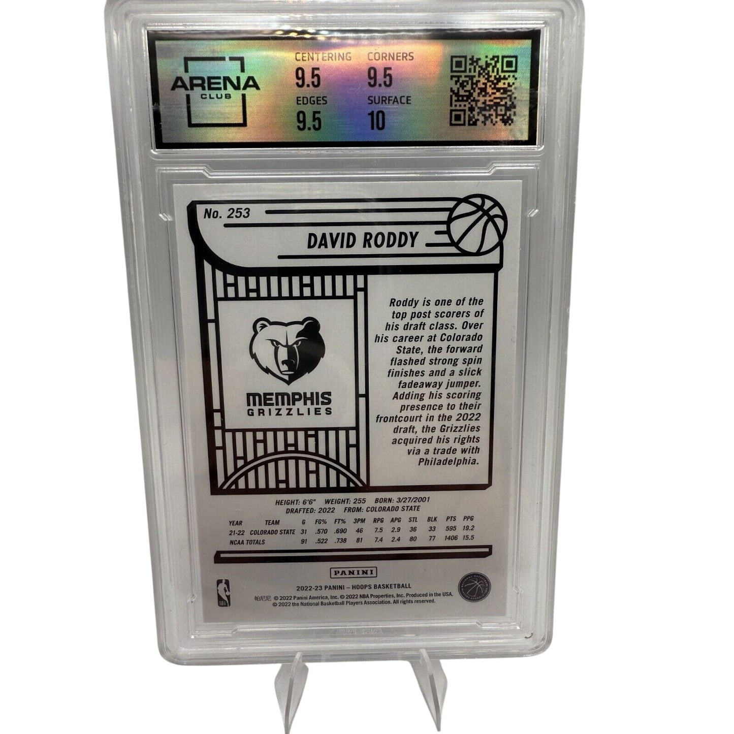 2022-23 Panini NBA Hoops David Roddy Rookie Card #253 Graded 10 Gem Mint By Arena Club
