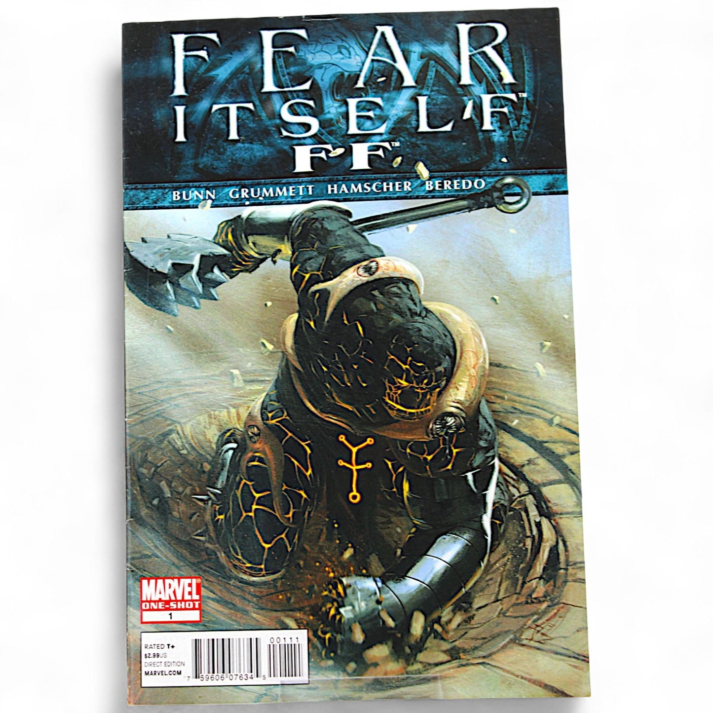 Cover of Marvel Fear Itself FF One‑Shot #1 comic book showing Worthy Thing rising from debris, event branding visible