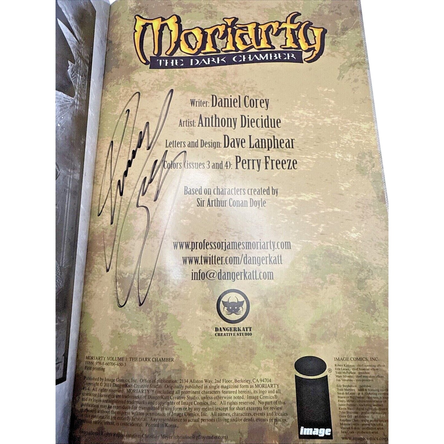 Moriarty: The Dark Chamber Graphic Novel Signed By Daniel Corey Rare Image Comics