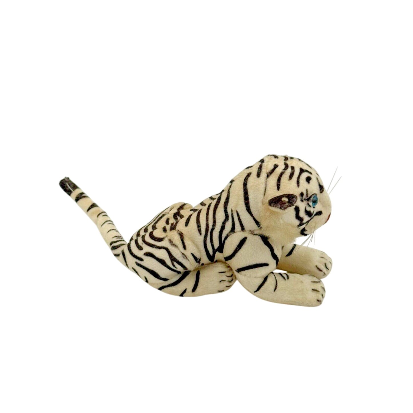 Goffa White Tiger Plush Stuffed Animal Blue Eyes Striped Vintage Toy