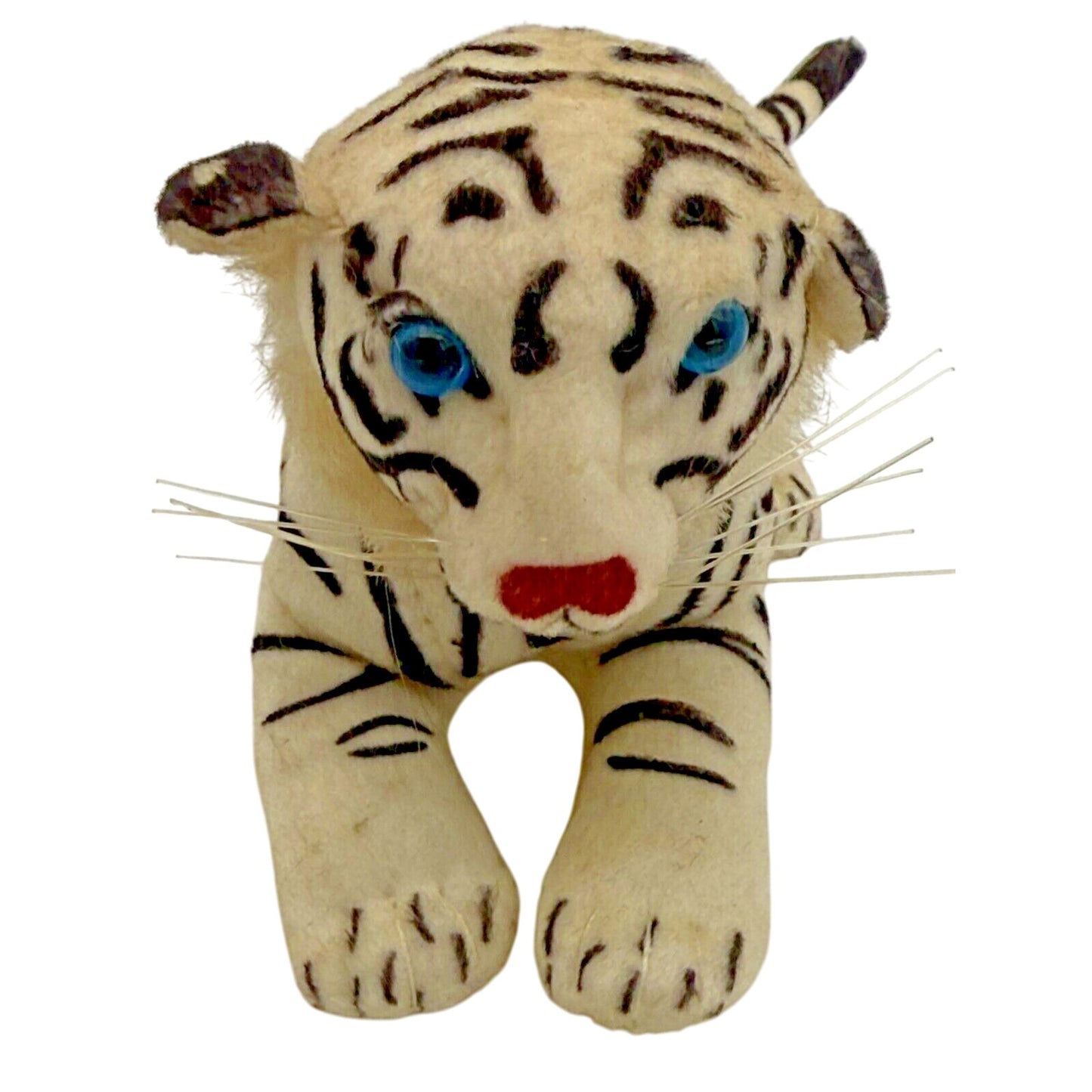 Goffa White Tiger Plush Stuffed Animal Blue Eyes Striped Vintage Toy
