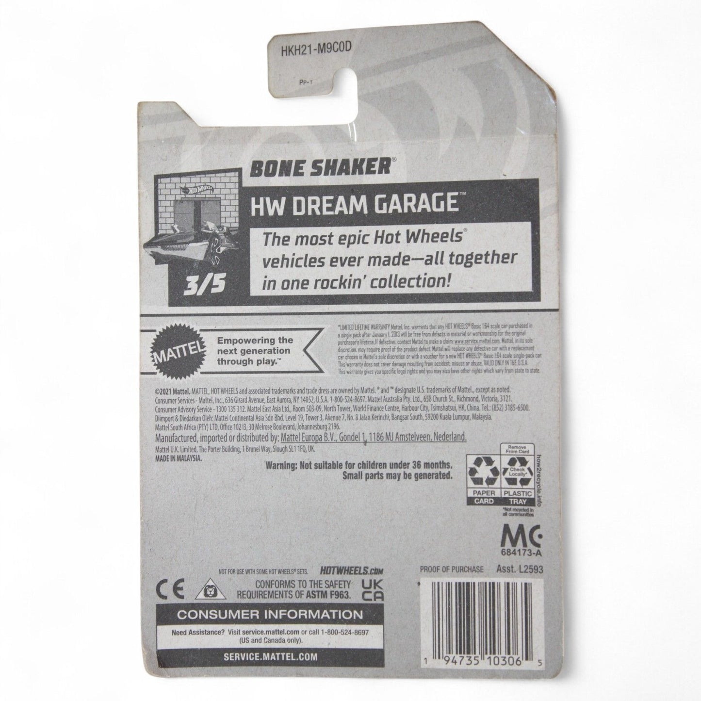 A Hot Wheels Dream Garage “Bone Shaker” 1:64 scale die‑cast car in 60/250 black mainline release, still sealed in its Legends Series packaging.