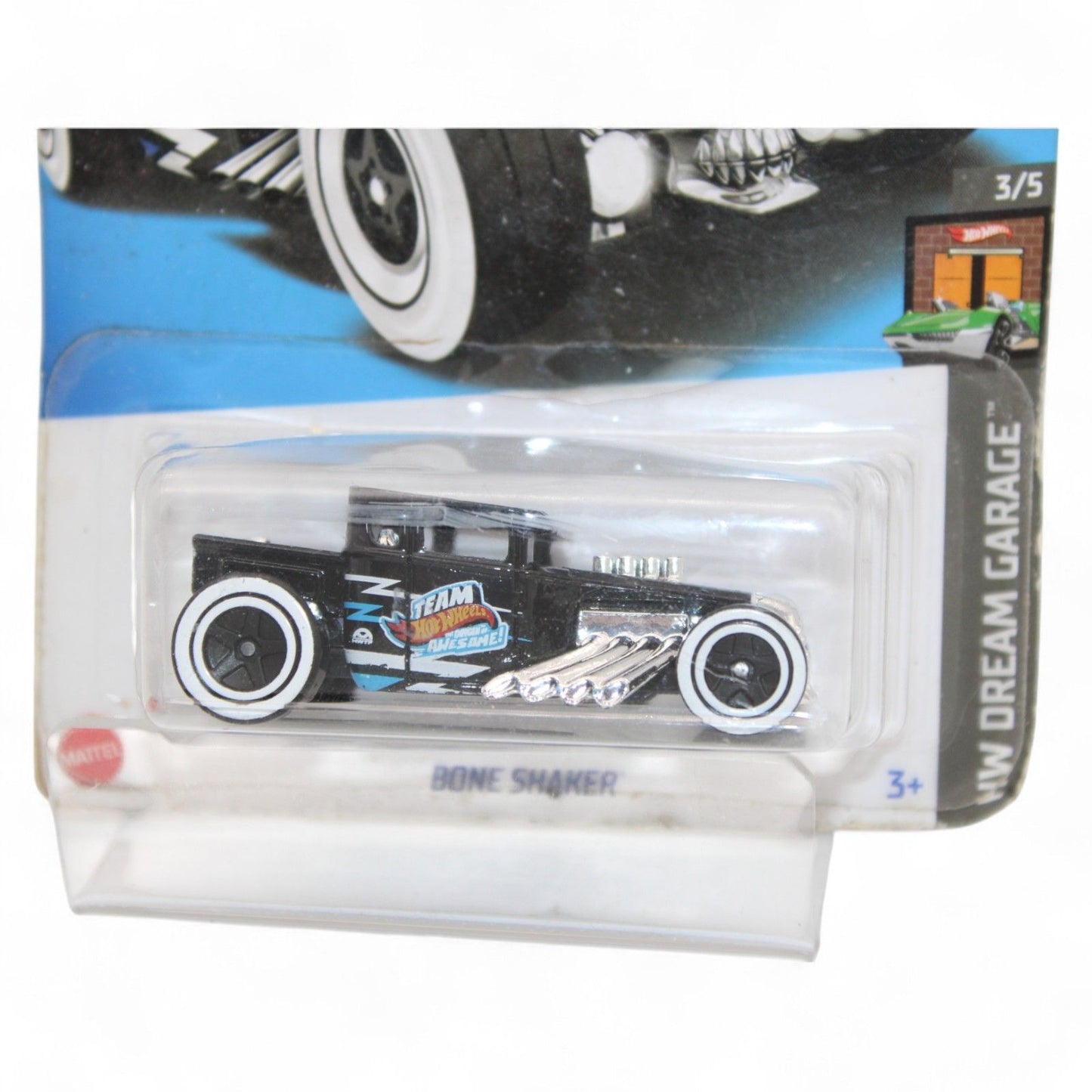 A Hot Wheels Dream Garage “Bone Shaker” 1:64 scale die‑cast car in 60/250 black mainline release, still sealed in its Legends Series packaging.