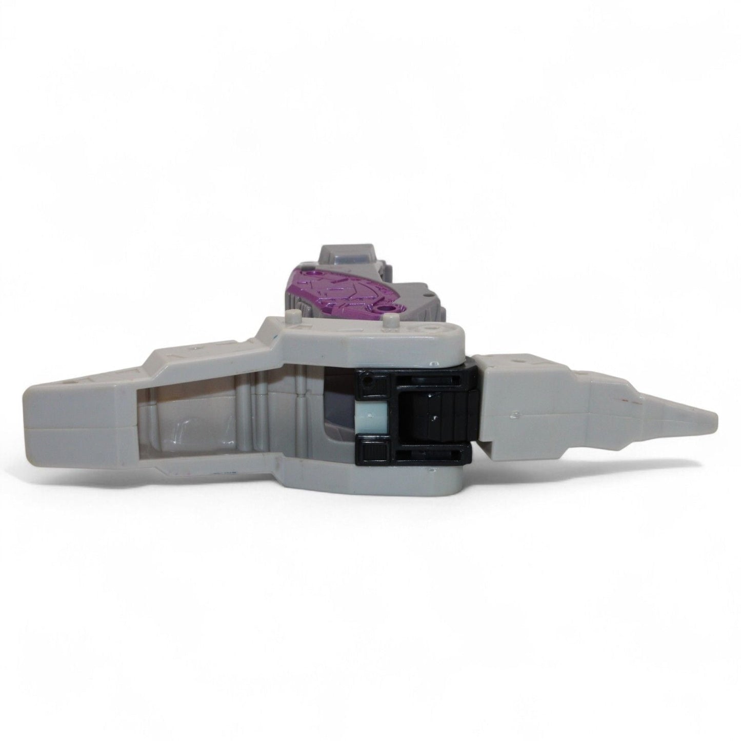Detailed view of gray and purple Unicron replacement foot