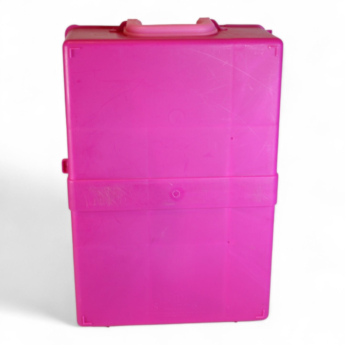 Back view of the Barbie Fashionista Travel Case showing its solid pink color