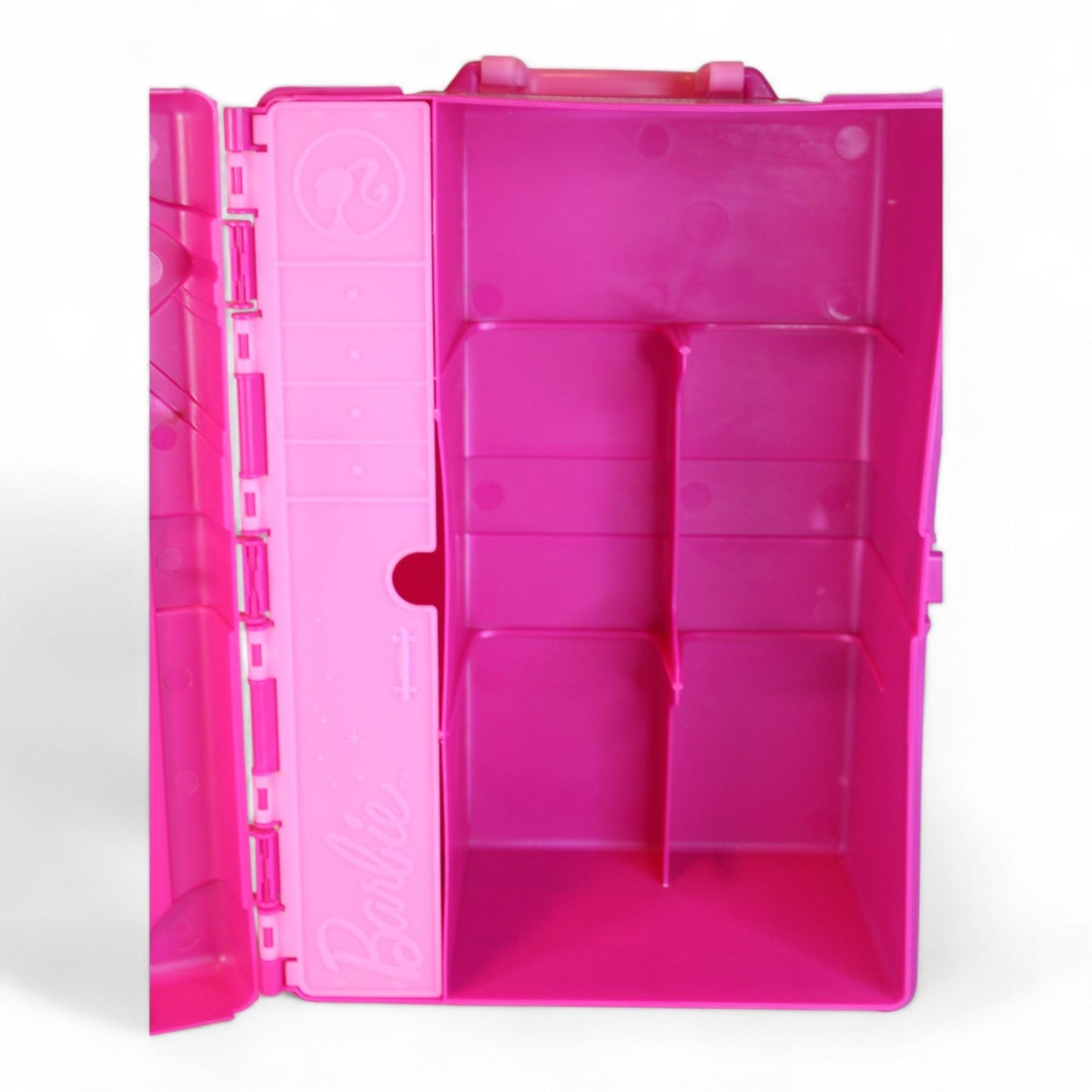 Interior compartments of the Barbie Fashionista Travel Case for storage