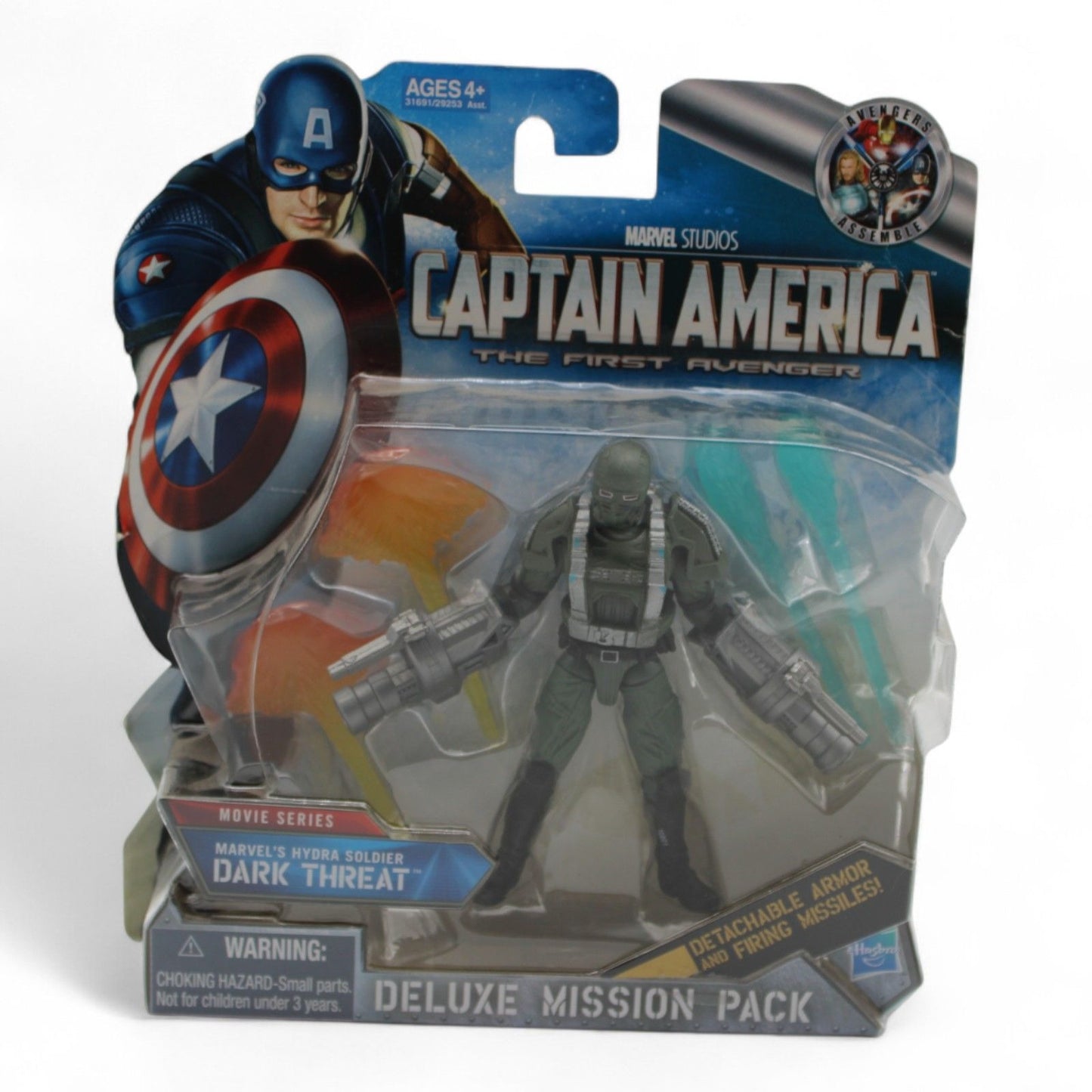 This Marvel Studios Captain America: The First Avenger Dark Threat Hydra Soldier figure includes detachable armor and missile-firing accessories.
