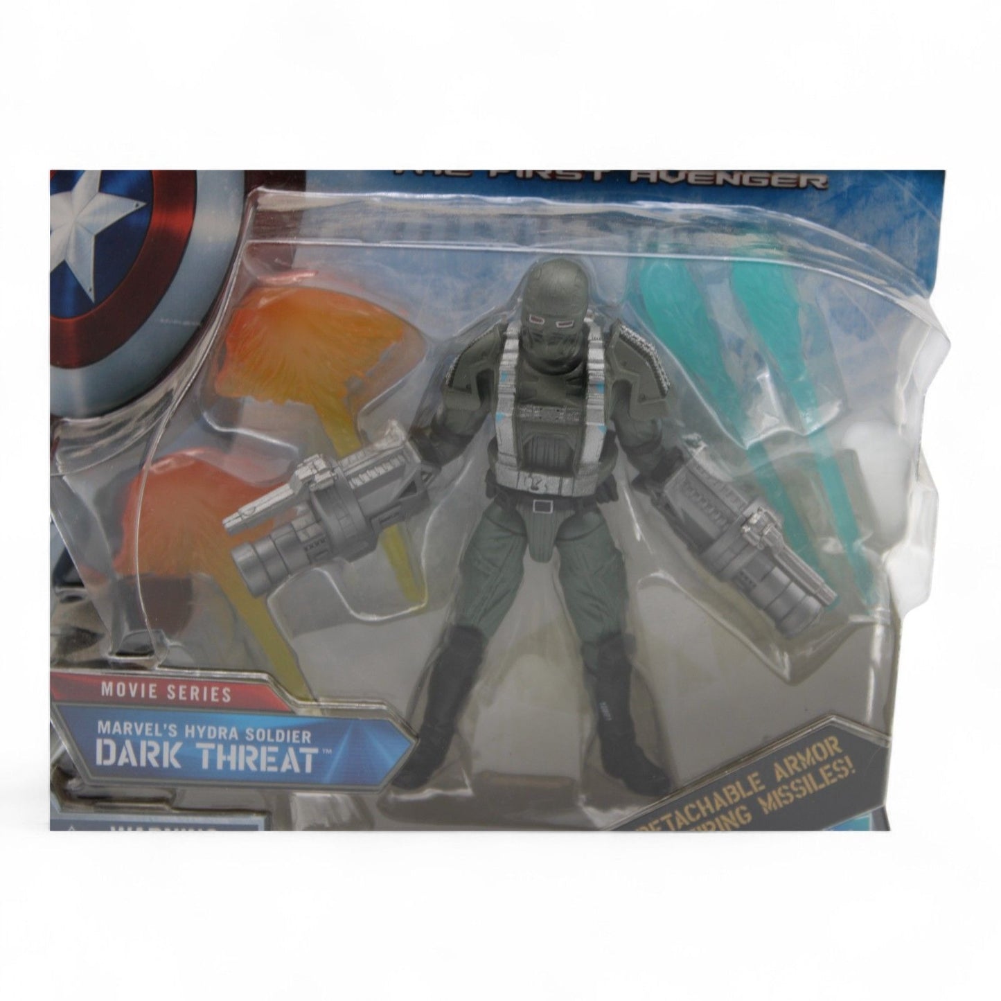 This Marvel Studios Captain America: The First Avenger Dark Threat Hydra Soldier figure includes detachable armor and missile-firing accessories.