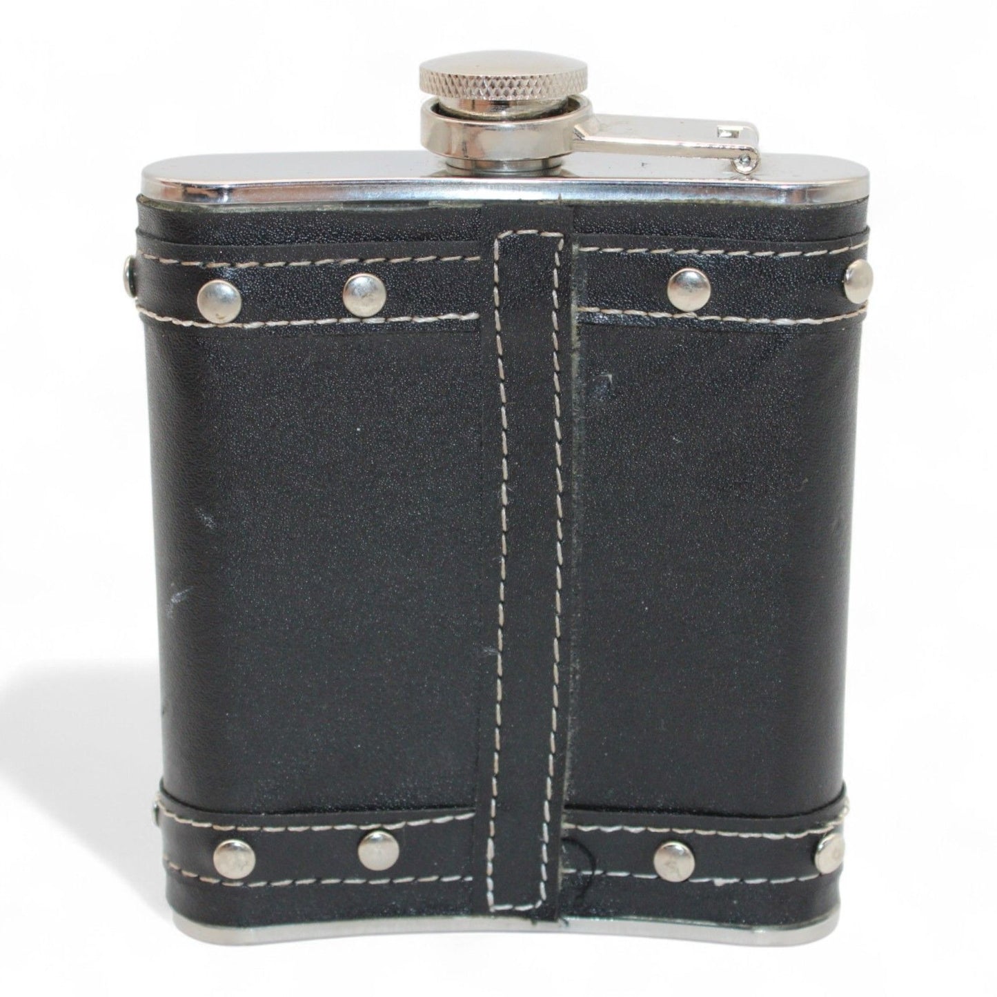 Sons Of Anarchy Black Stainless Steel & Faux Leather Flask With Rivet Design 8 Oz