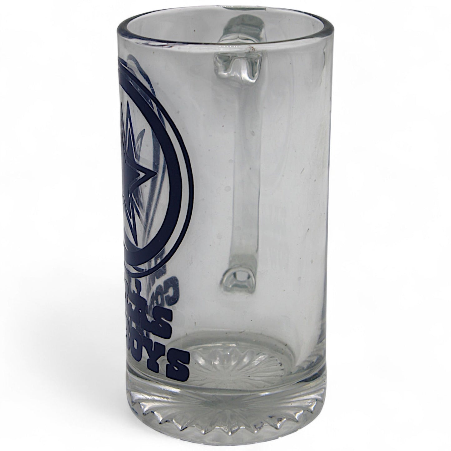 Dallas Cowboys beer mug with official NFL logo, clear glass stein featuring bold team graphics – perfect for fans and collectors