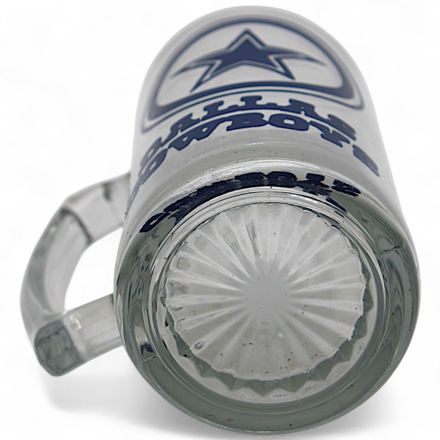 Dallas Cowboys beer mug with official NFL logo, clear glass stein featuring bold team graphics – perfect for fans and collectors