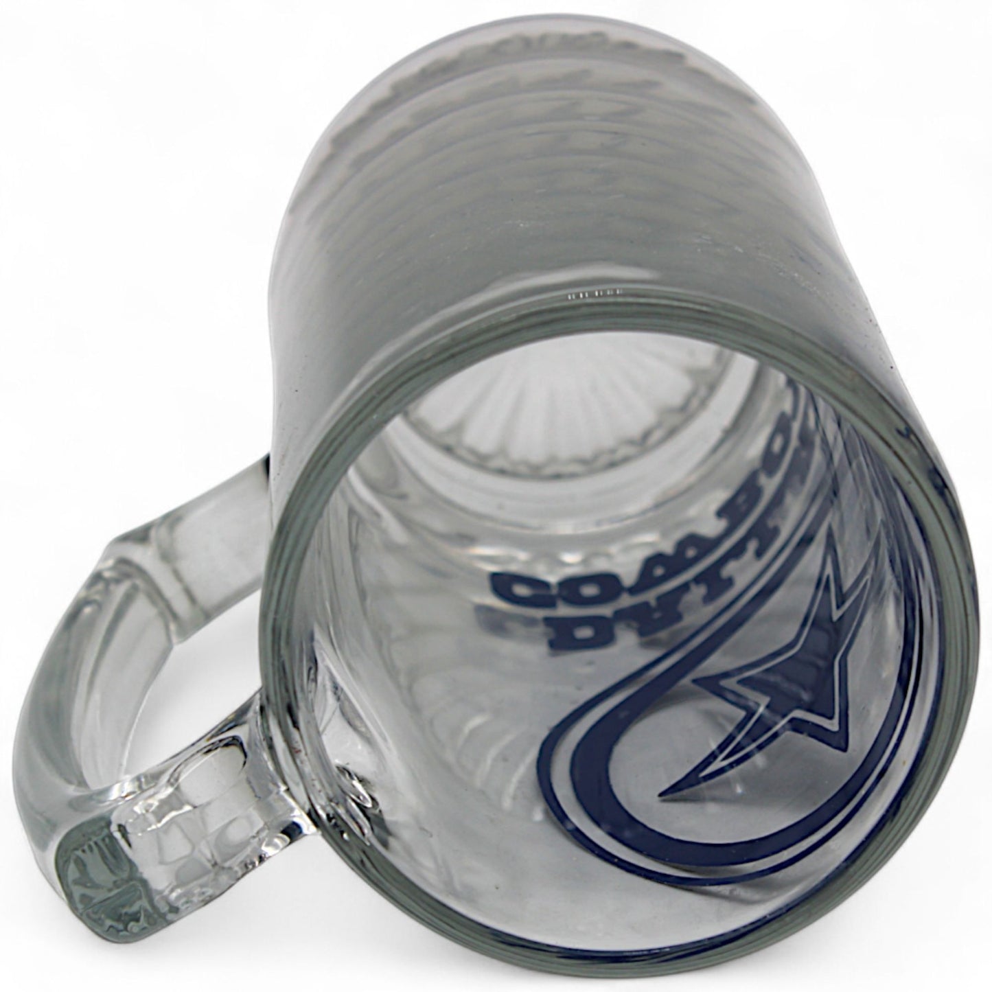 Dallas Cowboys beer mug with official NFL logo, clear glass stein featuring bold team graphics – perfect for fans and collectors