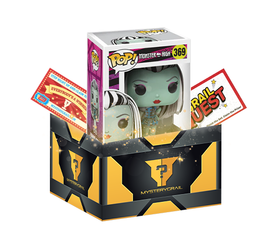 Funko Pop Mystery Grail Box with game and prize cards
