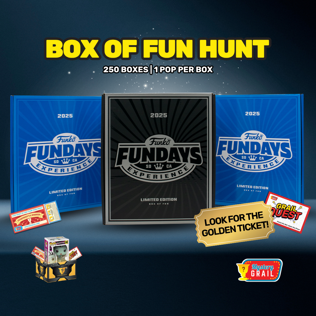 Box of Fun Hunt with Funko Pop and Grail Quest card