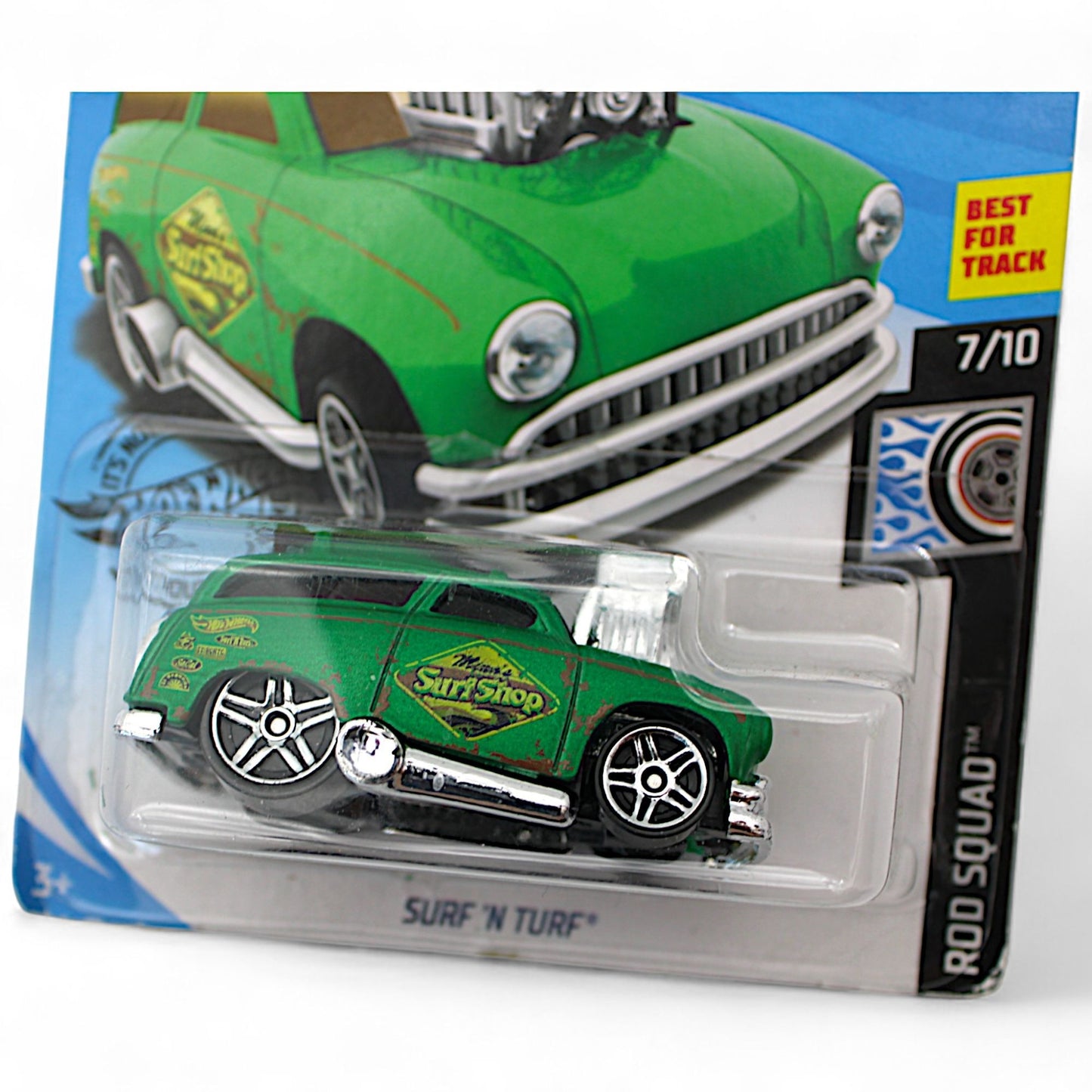 Hot Wheels Surf ’N Turf die‑cast car in green, Rod Squad edition 7/10 #79/250, sealed new on card