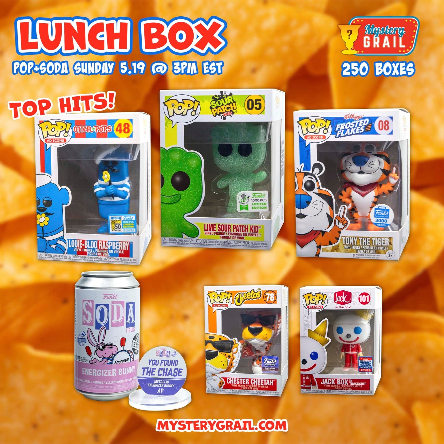 Funko Pop and Soda collectibles in Mystery Grail Lunchbox