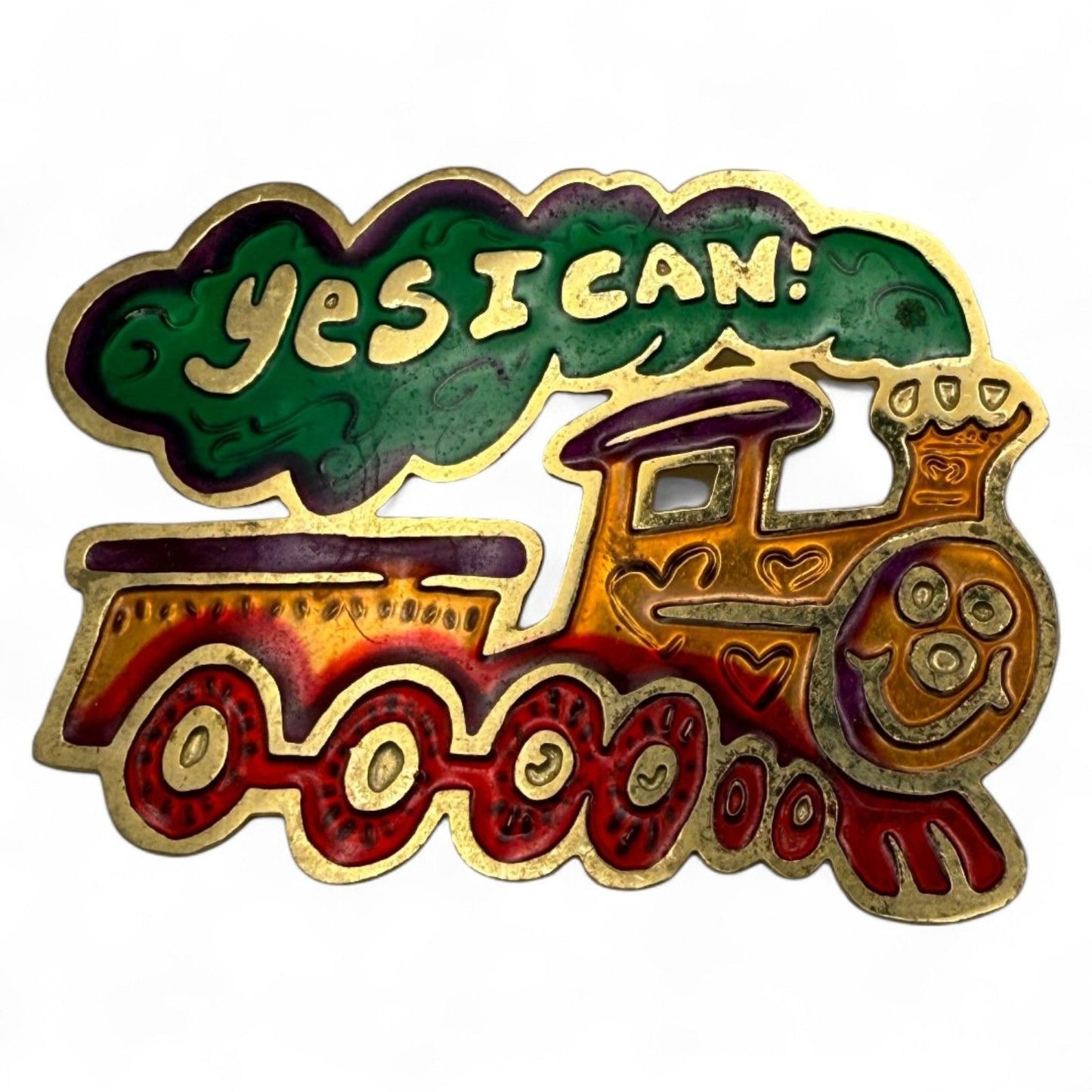 "Yes I Can!" Train Enamel Pin Badge Gold-Tone Vintage Fun Collectible Accessory