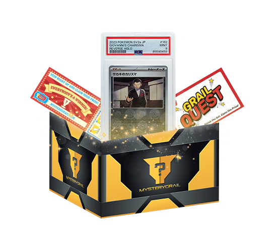 Mystery Grail box with graded Pokemon card and game cards