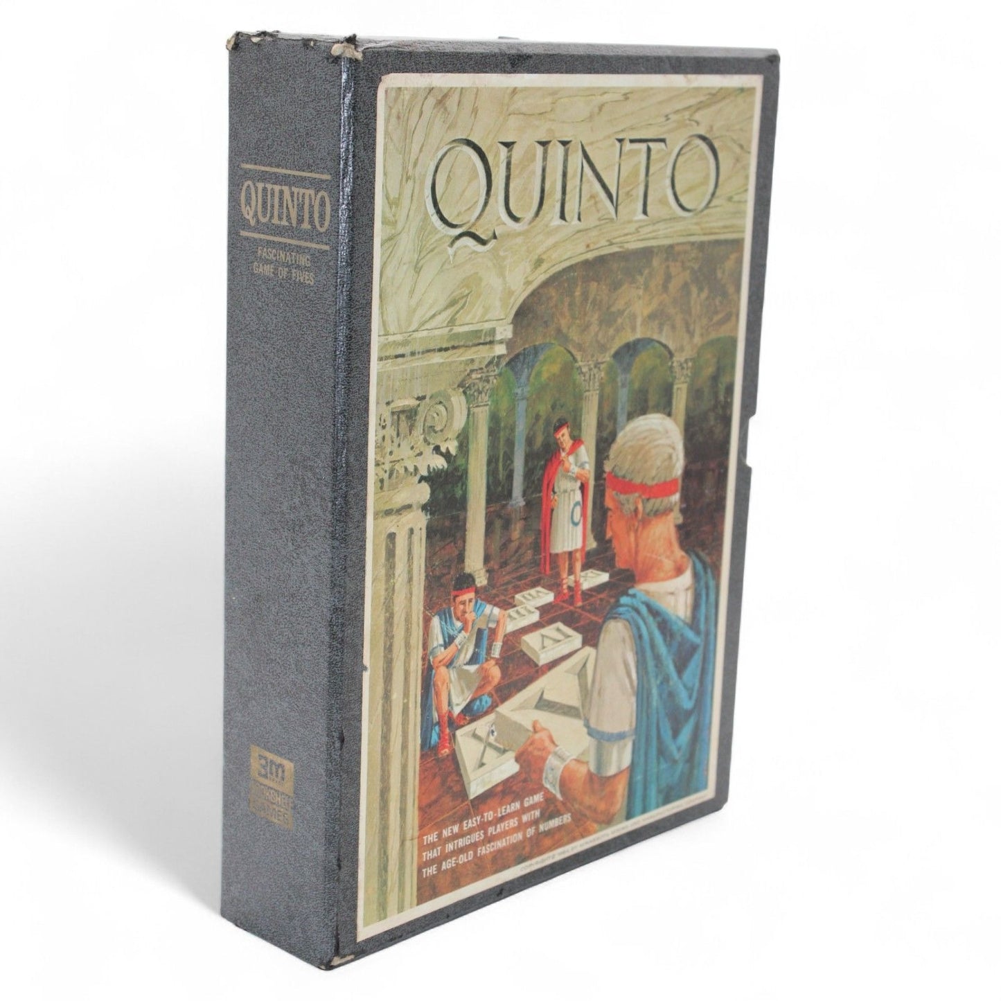 Vintage 1964 Quinto board game by 3M, complete with original pieces, score sheets, and instructions, in excellent pre-owned condition.