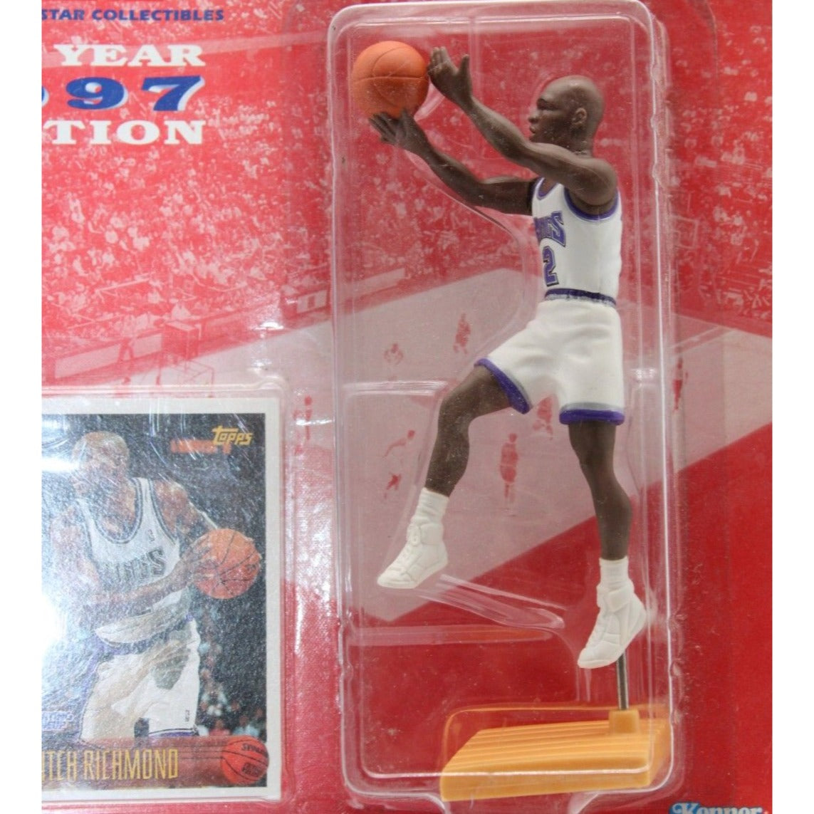 A mint 1997 Kenner Starting Lineup Mitch Richmond Sacramento Kings NBA action figure, complete with collector card, sealed in original 10th Anniversary packaging.