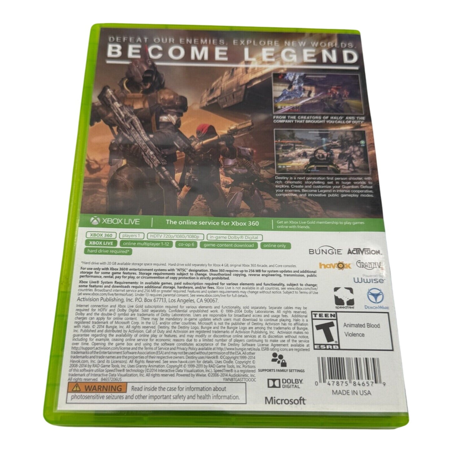 Destiny Xbox 360 Game Complete W/ Case By Bungie & Activision