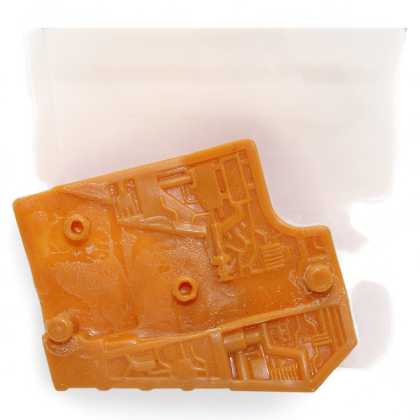 Back view of orange Transformer Armada Unicron shoulder cover replacement