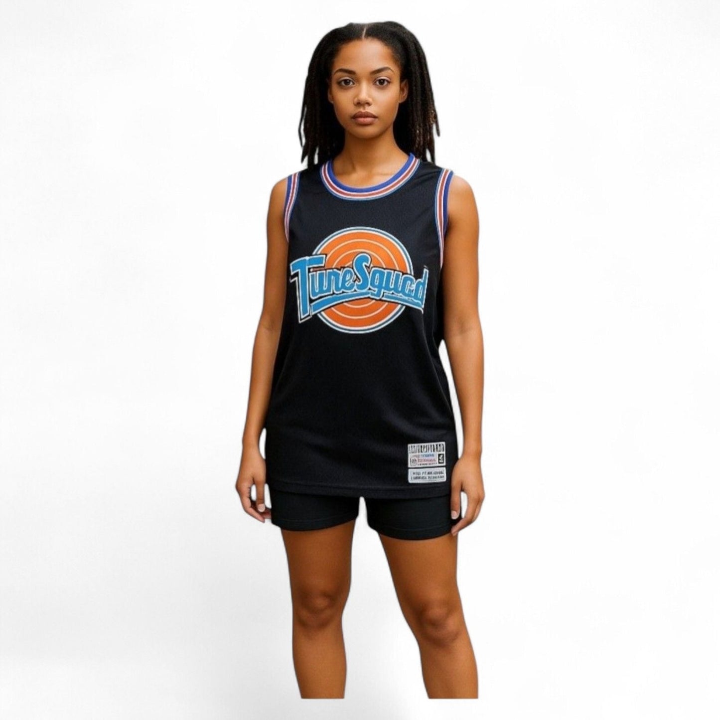 Model wearing Tune Squad Lola #10 jersey, showcasing the front design