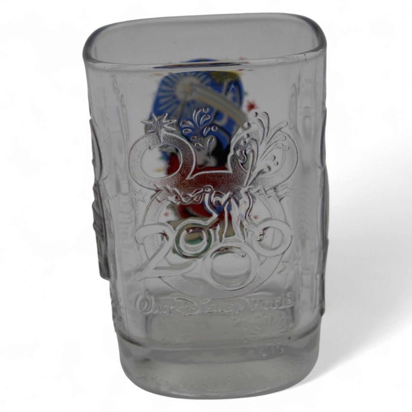 Clear glass with colorful Mickey Mouse design from 2000