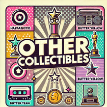 Retro-pop banner for Other Collectibles collection featuring bold cream text with fun pastel accents.