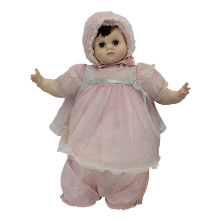 1970s Madame Alexander Mary Mine Baby Doll in pink dress with bonnet and bloomers