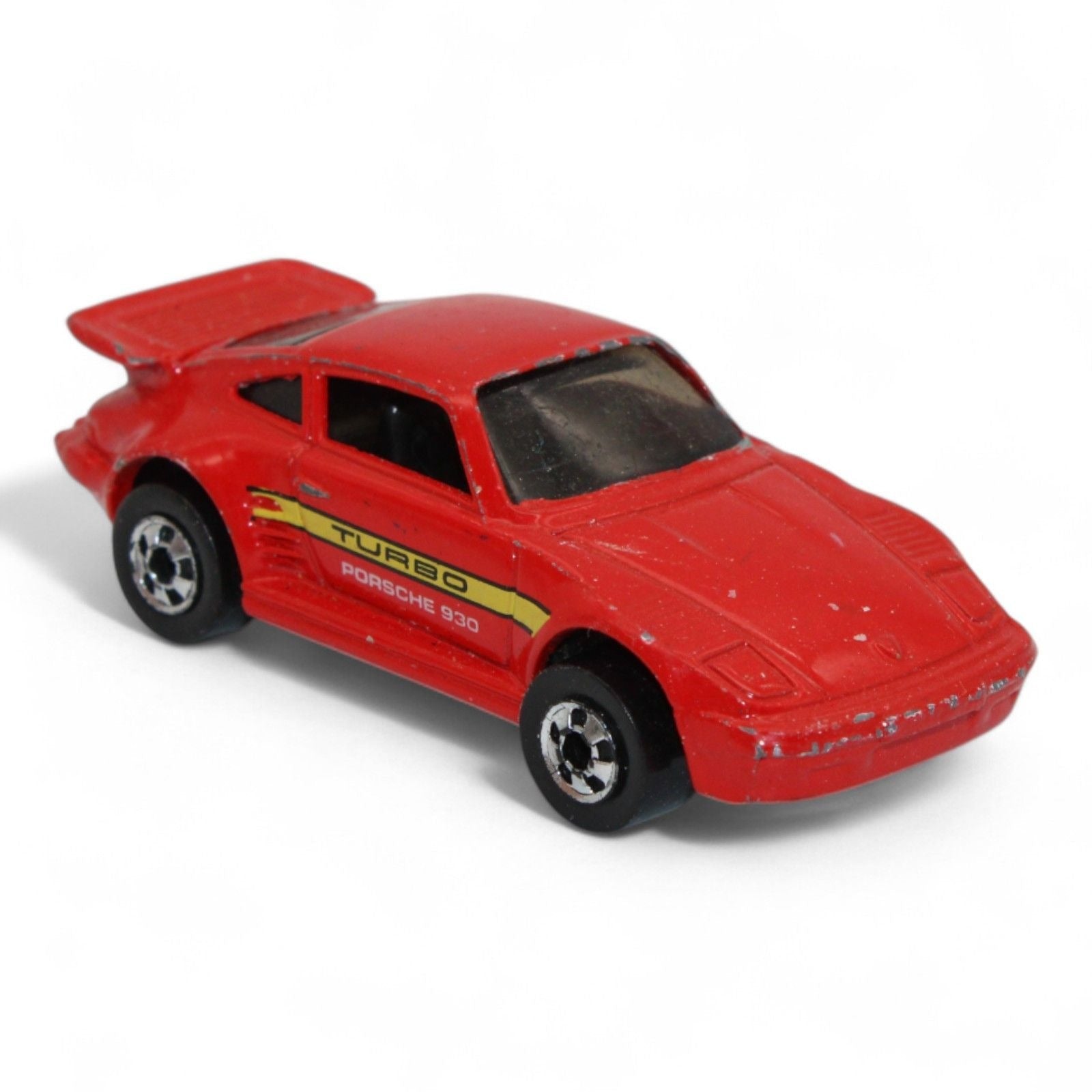 1989 Hot Wheels Porsche 930 Turbo red model car angled view