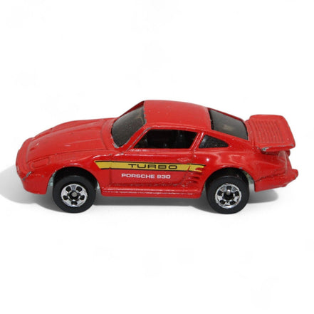 1989 Hot Wheels Porsche 930 Turbo red model car side angle