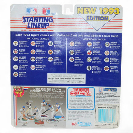 Back of the 1993 Starting Lineup packaging showing other available figures