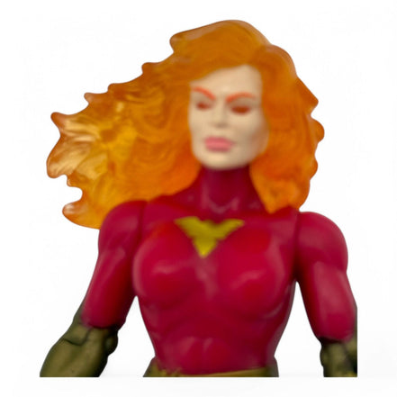 Close-up of 1995 Marvel Toybiz X-Men Dark Phoenix Jean Grey action figure's face and costume details