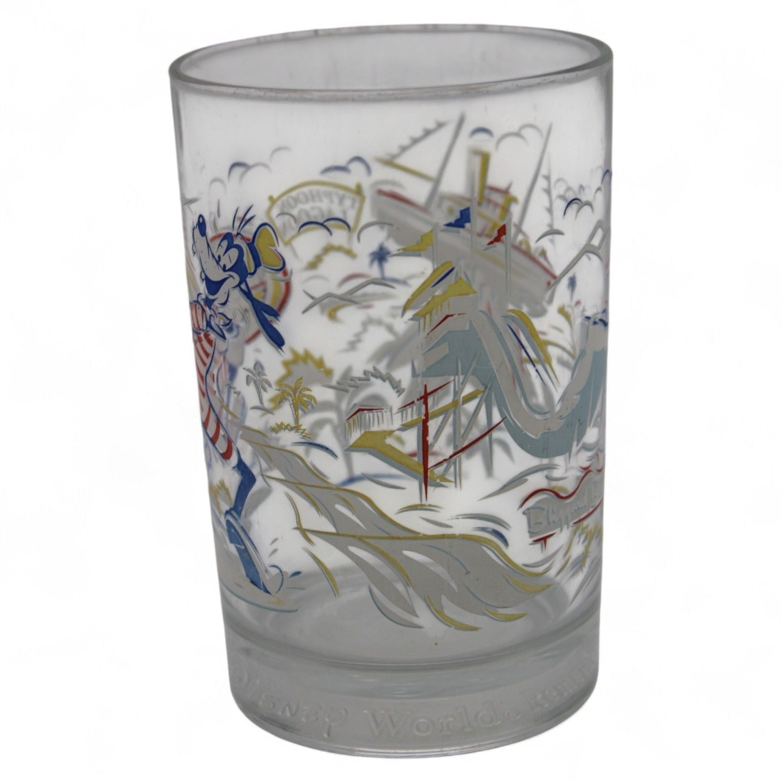 Side view of Disney World glass with Goofy and Typhoon Lagoon theme