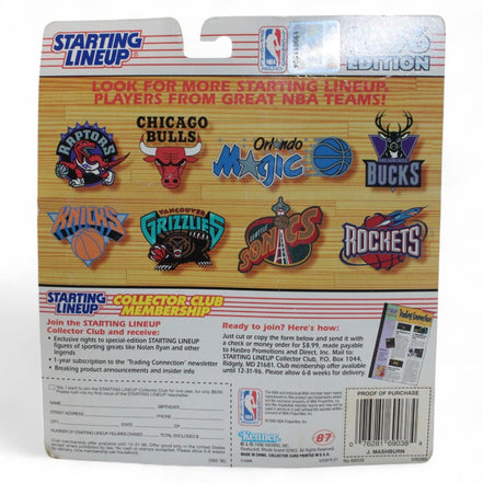 Back of the Starting Lineup packaging showing NBA team logos