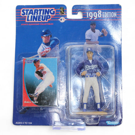 1998 Hideo Nomo Dodgers action figure in packaging with collector card