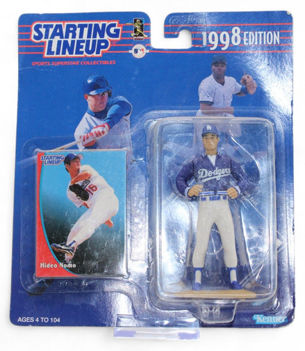 1998 Hideo Nomo Dodgers action figure in packaging with collector card