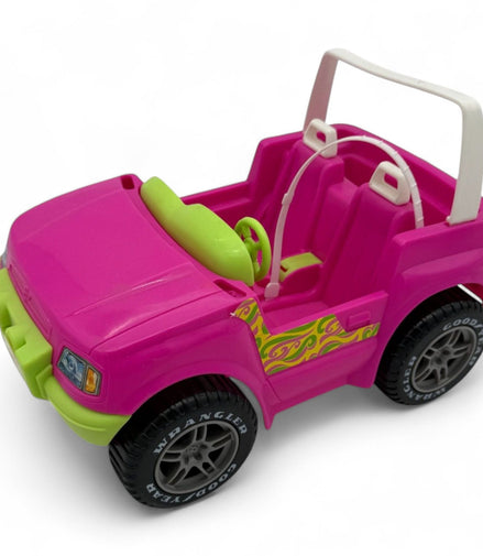 1999 Barbie Jeep Wrangler Convertible in pink and green with Goodyear tires