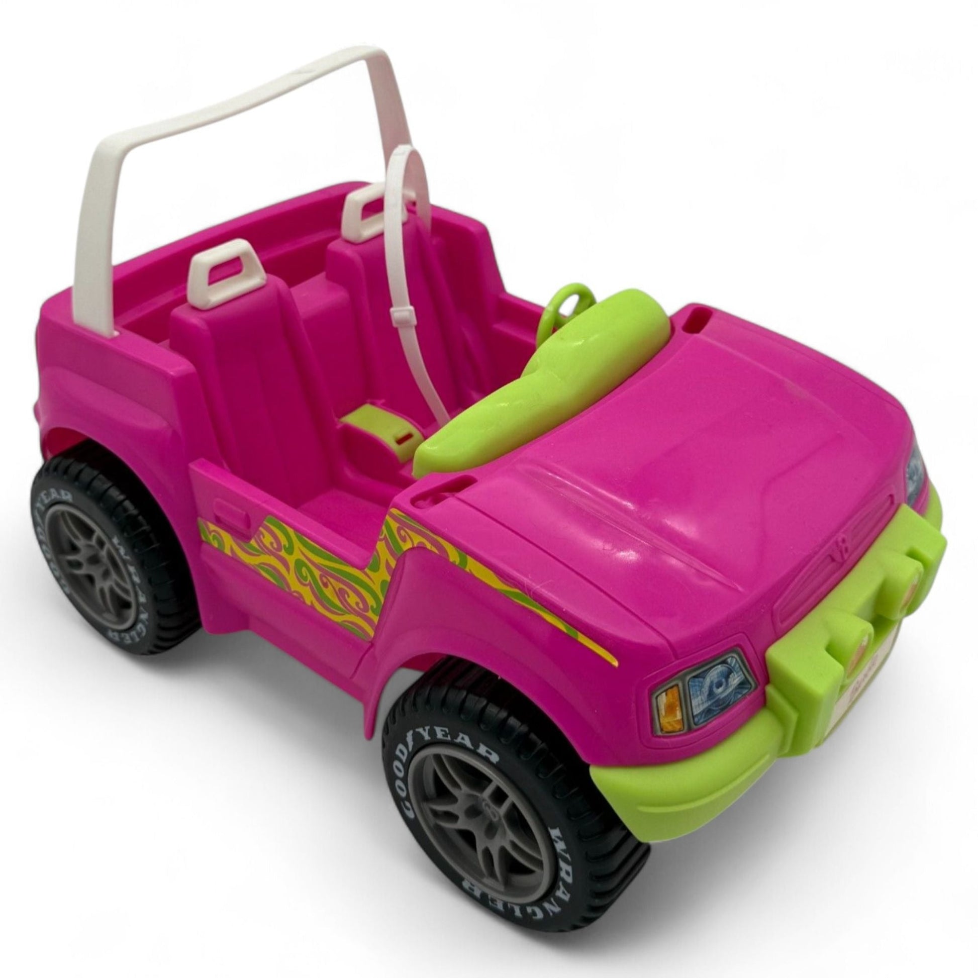 1999 Barbie Jeep Wrangler Convertible in pink and green with Goodyear tires