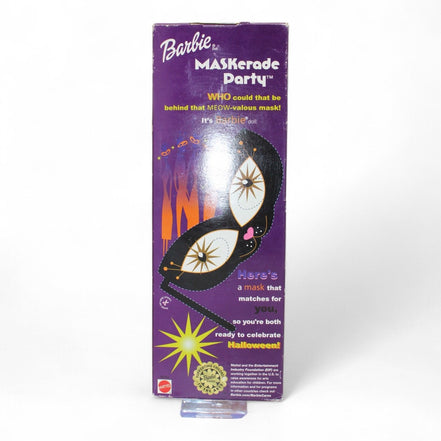 Side view of Barbie Maskerade Party box showing mask design