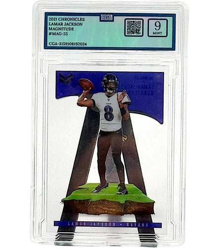 2021 Chronicles Lamar Jackson Magnitude CGA 9 Mint NFL Card – chronicles cardPaniniFootball Cardcga 9 mintcga gradedchronicles card1