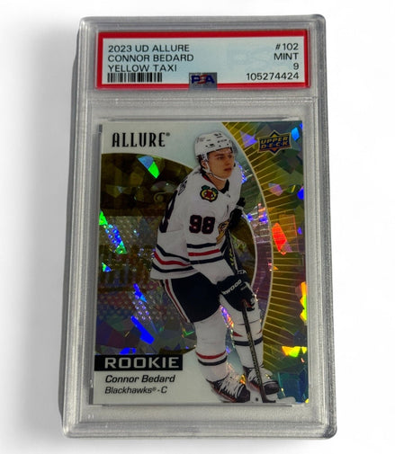 2023 UD Allure Connor Bedard Rookie Card 102 PSA 9 Mint – Yellow Taxi - Flip Side CollectiblesSports CardUpper Deck