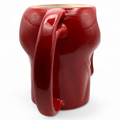 Back view of Carnage Marvel mug highlighting molded head and ergonomic handle design
