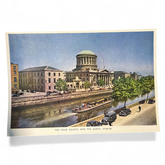 Vintage Irish Postcard "The Four Courts And The Quays Dublin" Real-Color Photo By P.C. No. 28