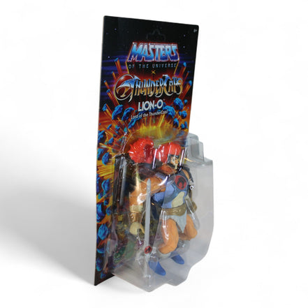 Front side view of packaged Lion-O action figure