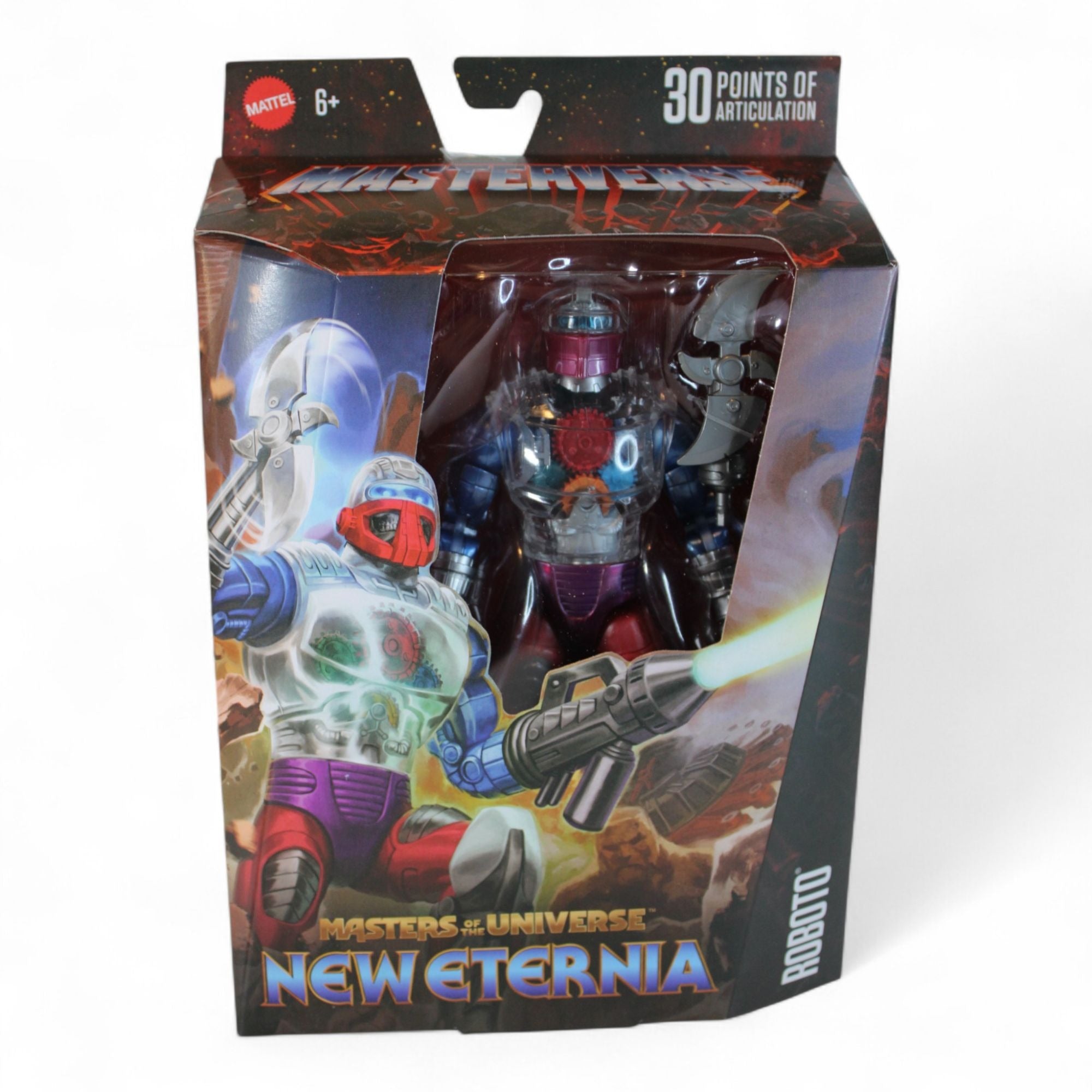 Packaged view of the New Eternia Roboto Action Figure