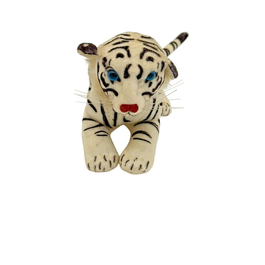 Goffa White Tiger Plush Stuffed Animal Blue Eyes Striped Vintage Toy