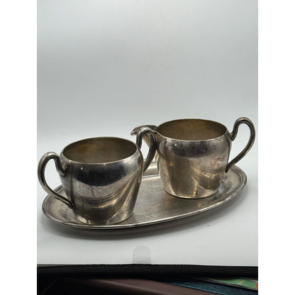 Antique Silverplate Creamer Sugar Tray Set Vintage Silver on Copper Patina