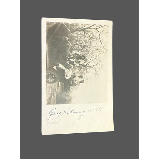 1913 Vintage RPPC Joyriding in Early Auto Real Photo Postcard Antique Car